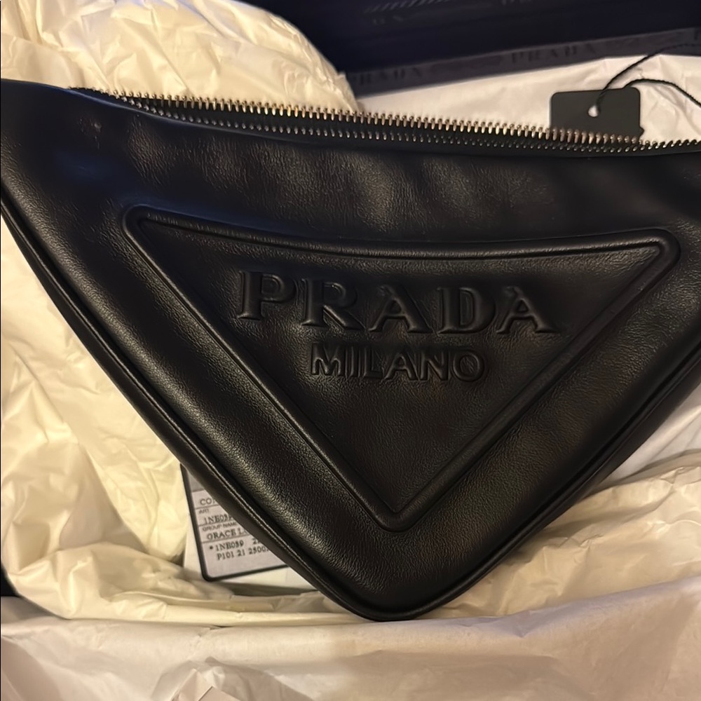 Prada Black Triangle Leather Wrislet